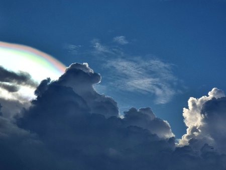 The perspective of beautiful light of the sun and cloud in the blue sky backgrounds