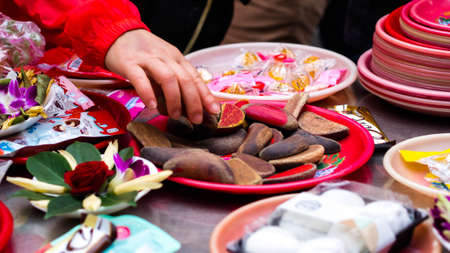 23 September, 2017 â Taipei, Taiwan: Buddhist offerings, moon blocksの写真素材
