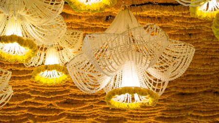 White and yellow flowers decorationsの写真素材
