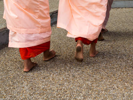Yangon, Myanmar - February, 15, 2018: Young Female Buddhist monks feetのeditorial素材