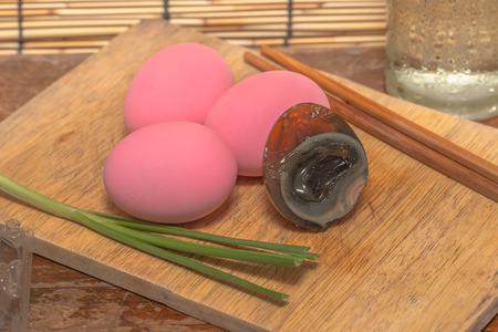 preserved eggs are preserved in a special process, giving the eggs a distinct look and taste  Also known as Century eggs or thousand-year eggs の写真素材