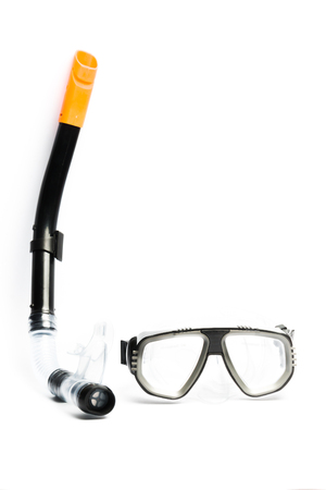 mask and snorkel on a white backgroundの写真素材