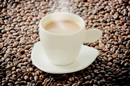 Coffee cup and coffee beans, vintage styleの写真素材