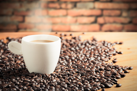 Coffee cup and coffee beans, vintage styleの写真素材
