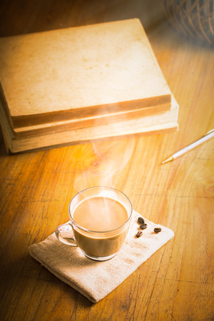 Coffee cup and coffee beans, vintage styleの写真素材