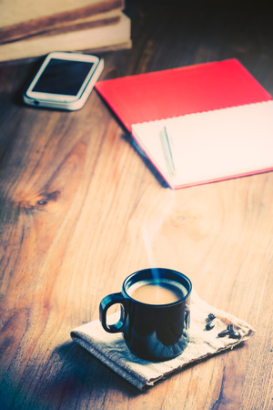 Coffee cup and coffee beans, vintage styleの写真素材