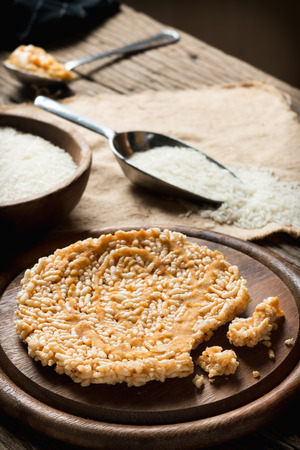 Crispy rice with topping coconut sugar sauceの写真素材