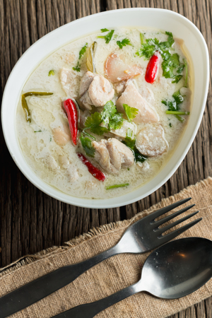 Coconut milk with chicken. Traditional thai soup "Tom Kha Gai"の写真素材