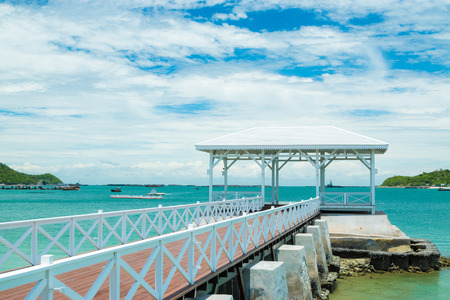 wooden bridge pier in Koh Sri Chang. Chonburi, Thailandの写真素材