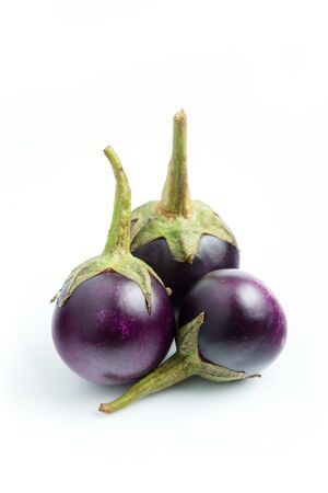 Purple Brinjal, eggplant isolated on white backgroundの写真素材