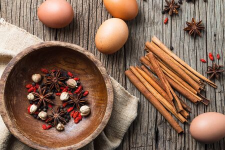 Spices for cooking Thai food à¹à¸à¹à¸à¸°à¹à¸¥à¹ (Egg and Pork in Sweet Brown Sauce) "Kai Pa âlow"の写真素材
