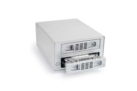 ALUMINUM ALLOY Multi Bay Storage (NAS), Docking stations, HDD 2 bay HARD DRIVE for RAID isolated on white backgroundの写真素材