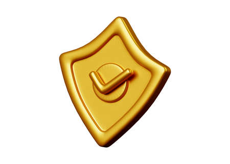 3d shield icon isolated on white backgroundの写真素材