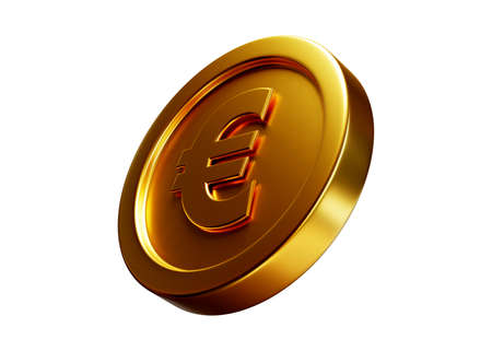 euro coin 3d rendering isolated on white backgroundの写真素材