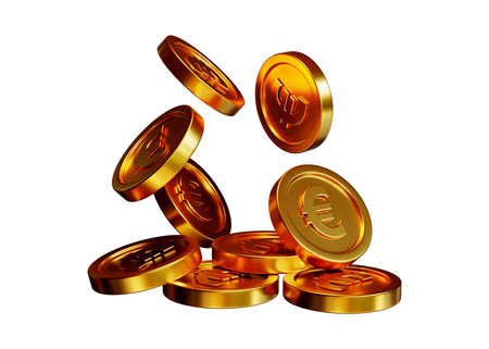 Stack of euro coin 3d rendering isolated on white backgroundの写真素材