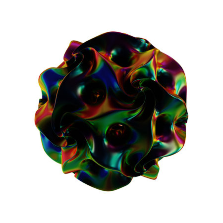 3d illustration of abstract geometric composition in green, orange and blue colorsの写真素材