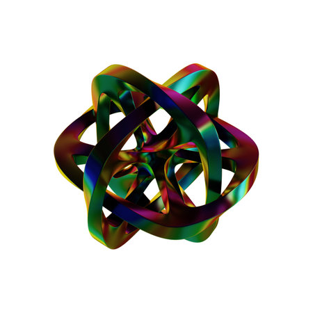 Abstract 3d rendering of chaotic multicolored fractal shape on a white background.の写真素材