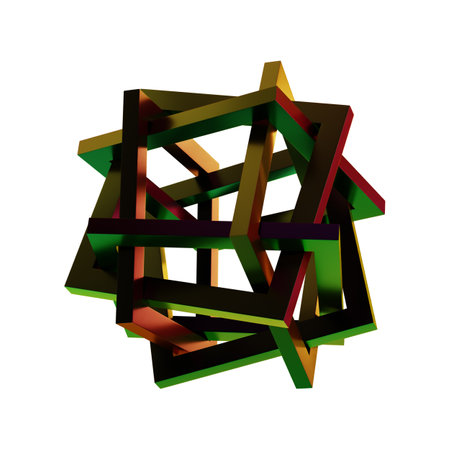 Abstract 3d geometric shape made of glossy green, red, orange and yellow elements. Vector illustrationの写真素材