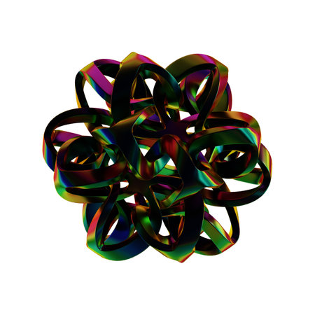 3d illustration of abstract geometric shape with green, red, yellow and black colorsの写真素材