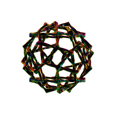 Abstract 3d rendering of chaotic multicolored sphere. Isolated on white background.の写真素材