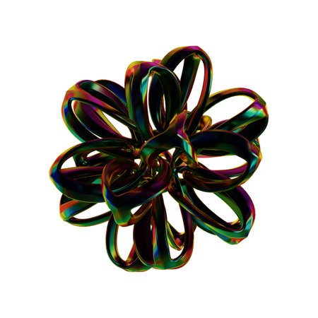 abstract 3d illustration of multicolored fractal on white backgroundの写真素材