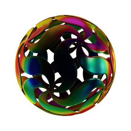Colorful abstract sphere isolated on white background. Computer generated 3D photo rendering.の写真素材