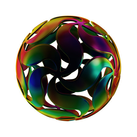 Colorful abstract sphere isolated on white background. Computer generated 3D photo rendering.の写真素材