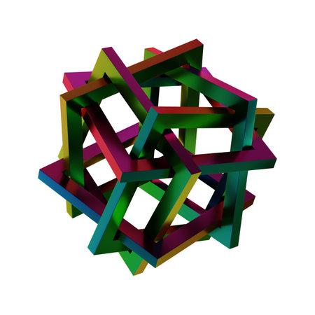 Abstract 3d rendering of chaotic multicolored cubes. Isolated on white background.の写真素材