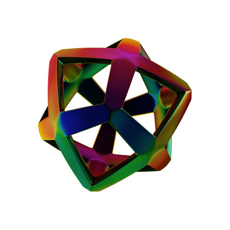 3d rendering of a multicolored abstract fractal on a white backgroundの写真素材