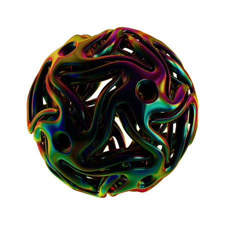 3D rendering of abstract sphere with multicolored pattern isolated on white backgroundの写真素材