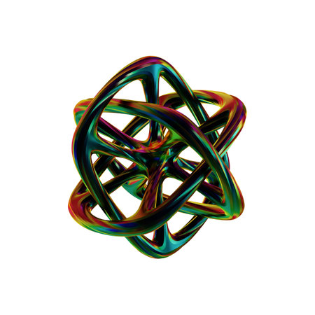 3d rendering of abstract multicolored fractal shape on white backgroundの写真素材
