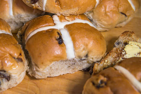Stack of hot cross bunsの写真素材