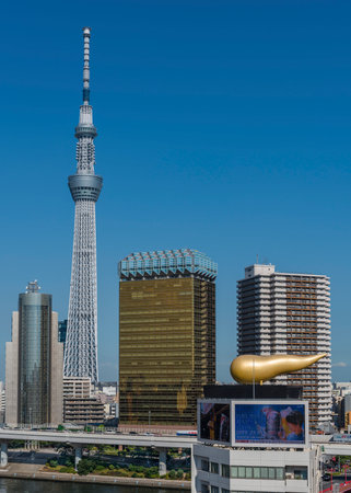 The Tokyo Skytree and Asahi Brewery Headquarters in Asakusaのeditorial素材