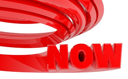 3D NOW word on white background 3d renderingの写真素材
