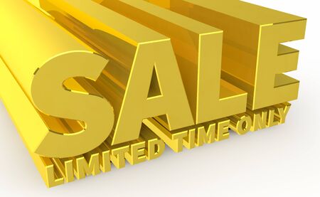 3D SALE LIMITED TIME ONLY word gold on white background 3d renderingの写真素材