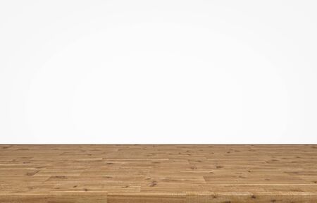 Empty top wooden table on white background, Empty ready for your product display or montage, 3D renderingの写真素材