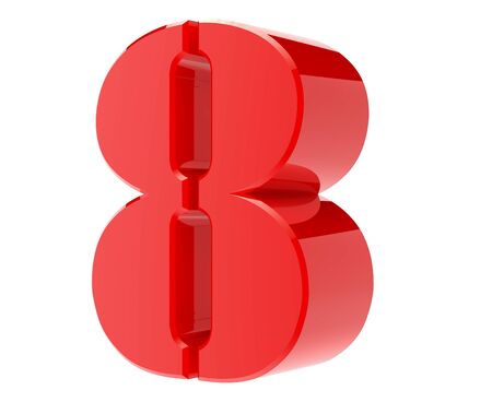 3d red number 8 on white background 3d renderingの写真素材