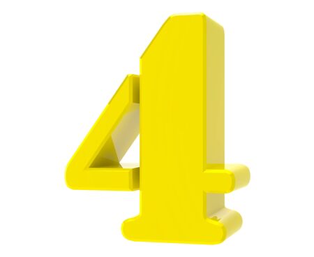 3d yellow number 4 on white background 3d renderingの写真素材