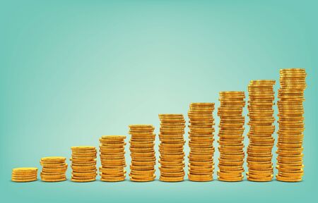 Growing graph of gold coins, business and finance concept, 3D rendering