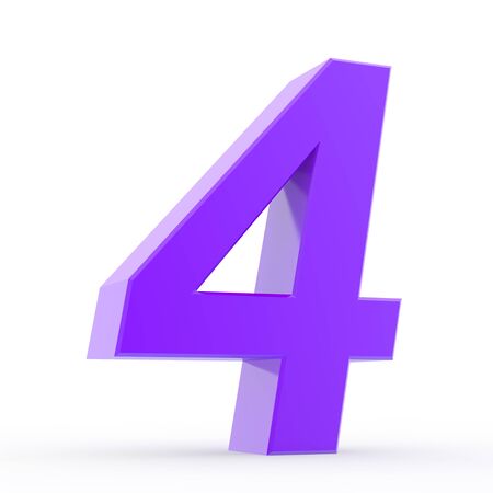 Number 4 purple collection on white background illustration 3D renderingの写真素材