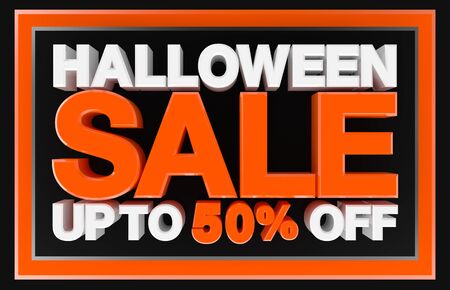 Halloween sale up to 50 % off banner, 3d renderingの写真素材