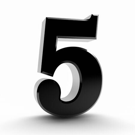 Number 5 black color collection on white background illustration 3D renderingの写真素材
