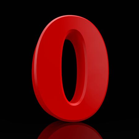 Number 0 red color collection on black background illustration 3D renderingの写真素材