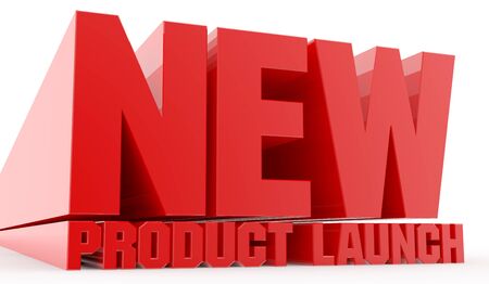3D NEW PRODUCT LAUNCH word on white background 3d renderingの写真素材