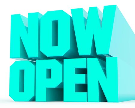 3D NOW OPEN word on white background illustration 3D rendering