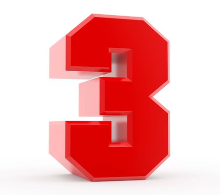 3d red number 3 collection on white backgroundの写真素材