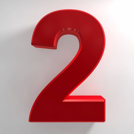 Number 2 red color collection on white background illustration 3D rendering