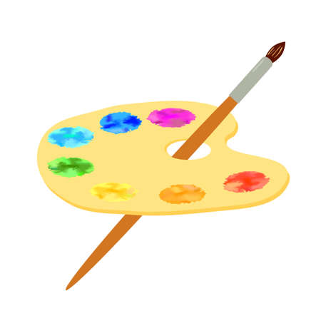 Artist's palette and brush isolated on white background.のイラスト素材