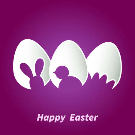Easter card. Eggs with silhouettes of bunny and chicken.のイラスト素材
