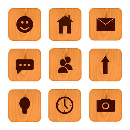 Set of wooden icons for web design.のイラスト素材